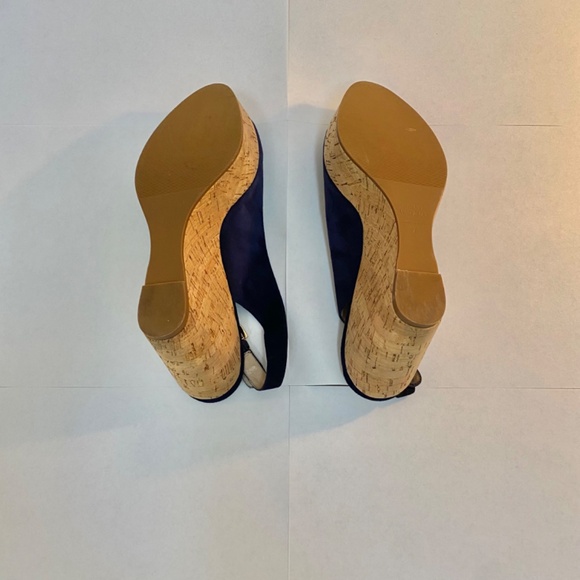 Authentic Stuart Weitzman Cork Wedge Navy Blue Suede Slingback Shoes Size 7 - Picture 6 of 8